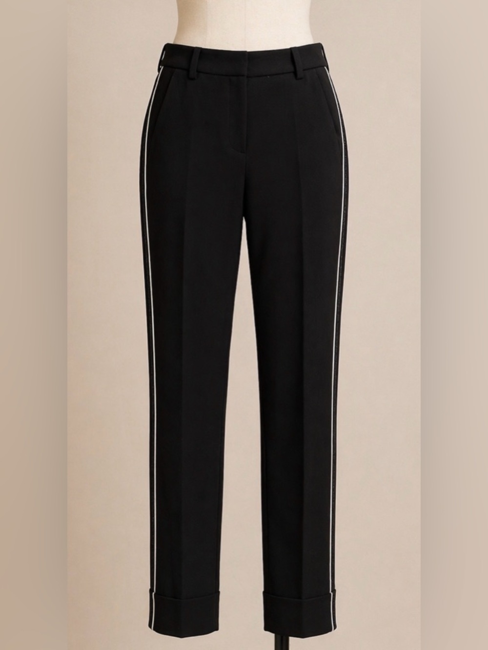 Cambio “Krystal” Black Tailored Pants with Side Stripe Detail